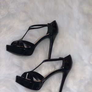 Black patent leather heel